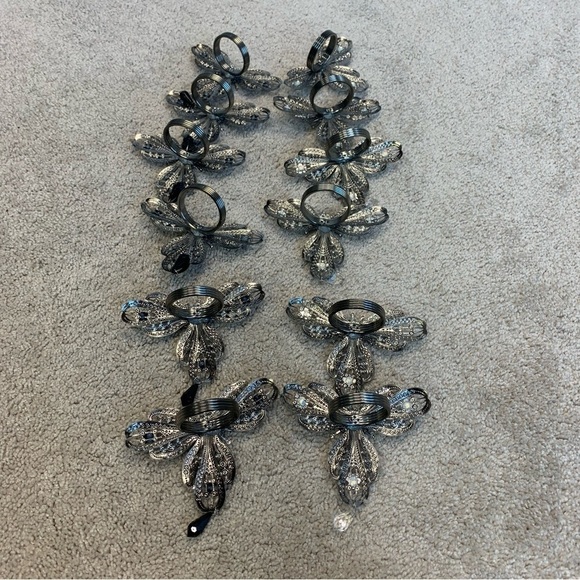 DRAGONFLY beaded rhinestone silver tone napkin rings - Picture 6 of 7